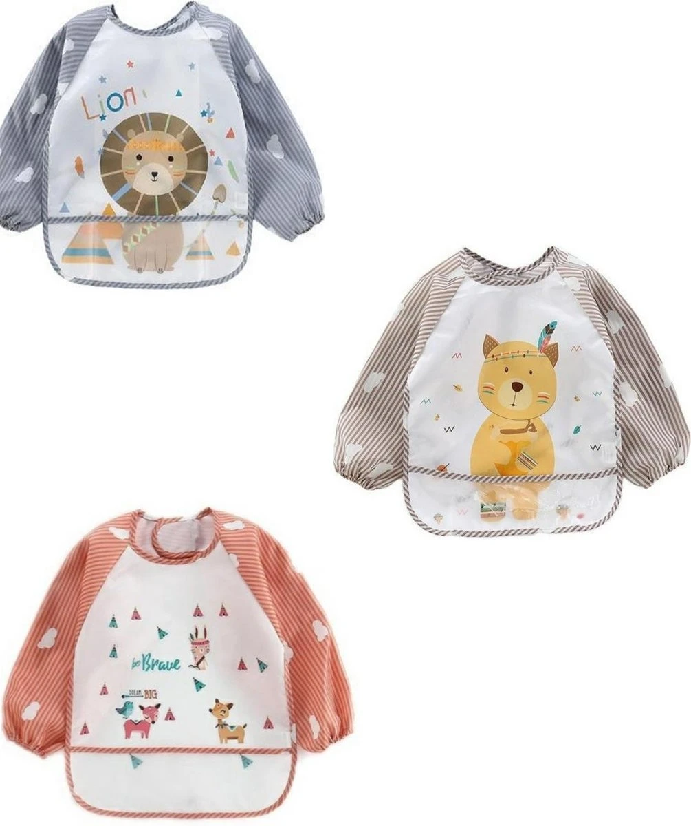 Merkloos Slabbetje - Kinderslab - Slab Met Mouwen - Waterdichte Slab - Set Van 3 Stuks 3 Merkloos Slabbetje - Kinderslab - Slab Met Mouwen - Waterdichte Slab - Set Van 3 Stuks