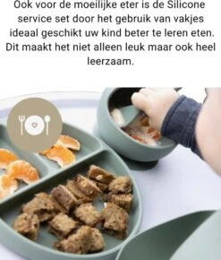 Baby-V® 4 Delig Siliconen Kinderservies Set Met Zuignap - Kinderbord Met Vakjes - Vaatwasserbestendig - Siliconen Servies Baby Met Zuignap - Kinderserviesset - Groen -BIBS Shop 1021x1200 2