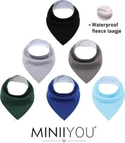 6 Stuks Bandana Slabbetjes Met Fleece Laag - Baby Blauw Groen Grijs