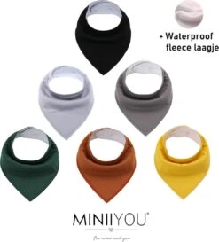 6 Stuks Bandana Slabbetjes Met Fleece Laag - Bruin Geel Grijs