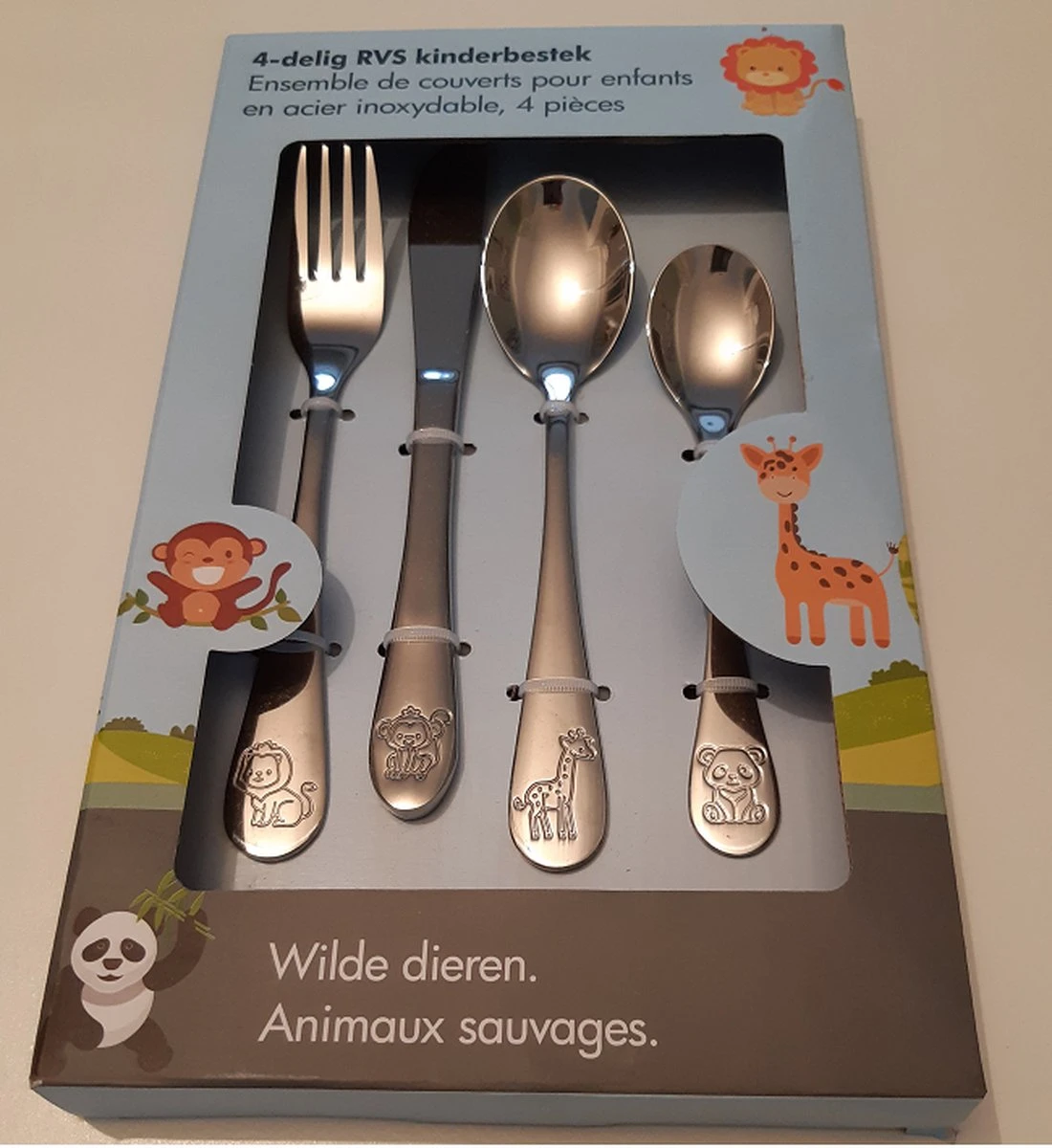 Merkloos RVS 4- Delig Kinderbestekset - Wilde Dieren - Mes - Vork - Lepel - Desertlepeltje - Kinder Bestekset Dieren - Bestek Voor Peuters - Kraamcadeau 3 Merkloos RVS 4- Delig Kinderbestekset - Wilde Dieren - Mes - Vork - Lepel - Desertlepeltje - Kinder Bestekset Dieren - Bestek Voor Peuters - Kraamcadeau