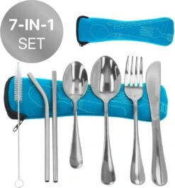 Damster Kinderbestek - Reisbestek - Incl. Herbruikbare Rietjes - School - Zilver