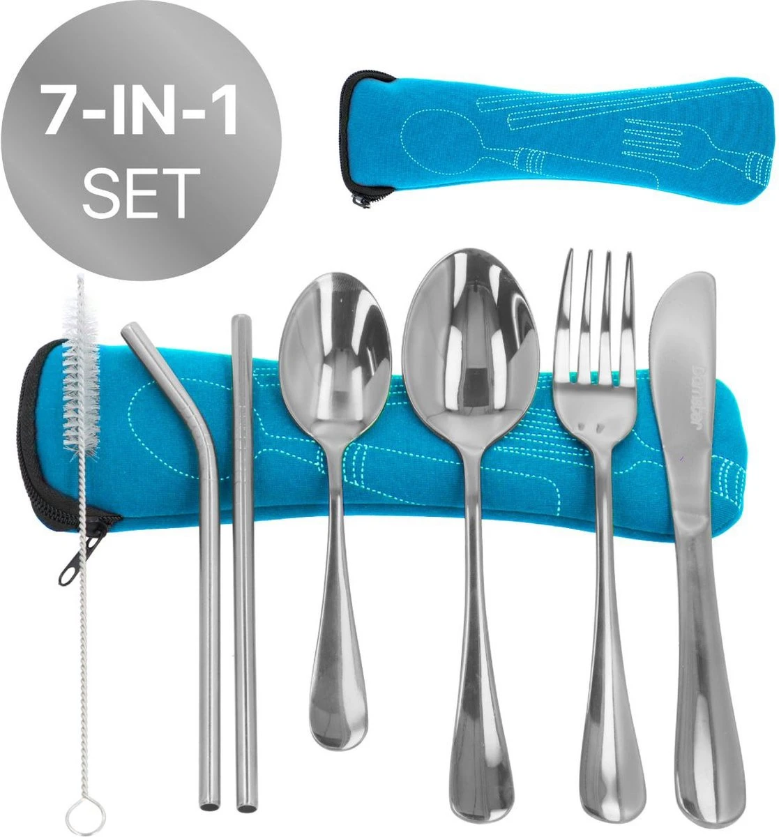 Damster Kinderbestek - Reisbestek - Incl. Herbruikbare Rietjes - School - Zilver 3 Damster Kinderbestek - Reisbestek - Incl. Herbruikbare Rietjes - School - Zilver