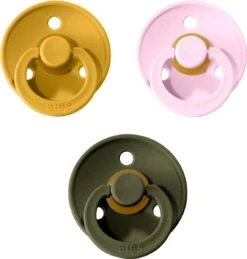 Bibs Fopspenen 6-18 Maanden Set 3 Stuks (Hunter Green, Oker Geel, Baby Pink) Maat 2 Fopspeen