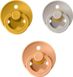 Bibs Fopspenen Set 3 Stuks 6-18 Maanden (Mustard Oker Geel, Sand, Peach) Maat 2 Tut