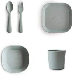 Mushie Serviesset |Set Bord+beker+Kom+Vork En Lepel|5-delig|Sage|Kinderservies|BIBS|Bestek|Bord|Beker|Cup|Kom|