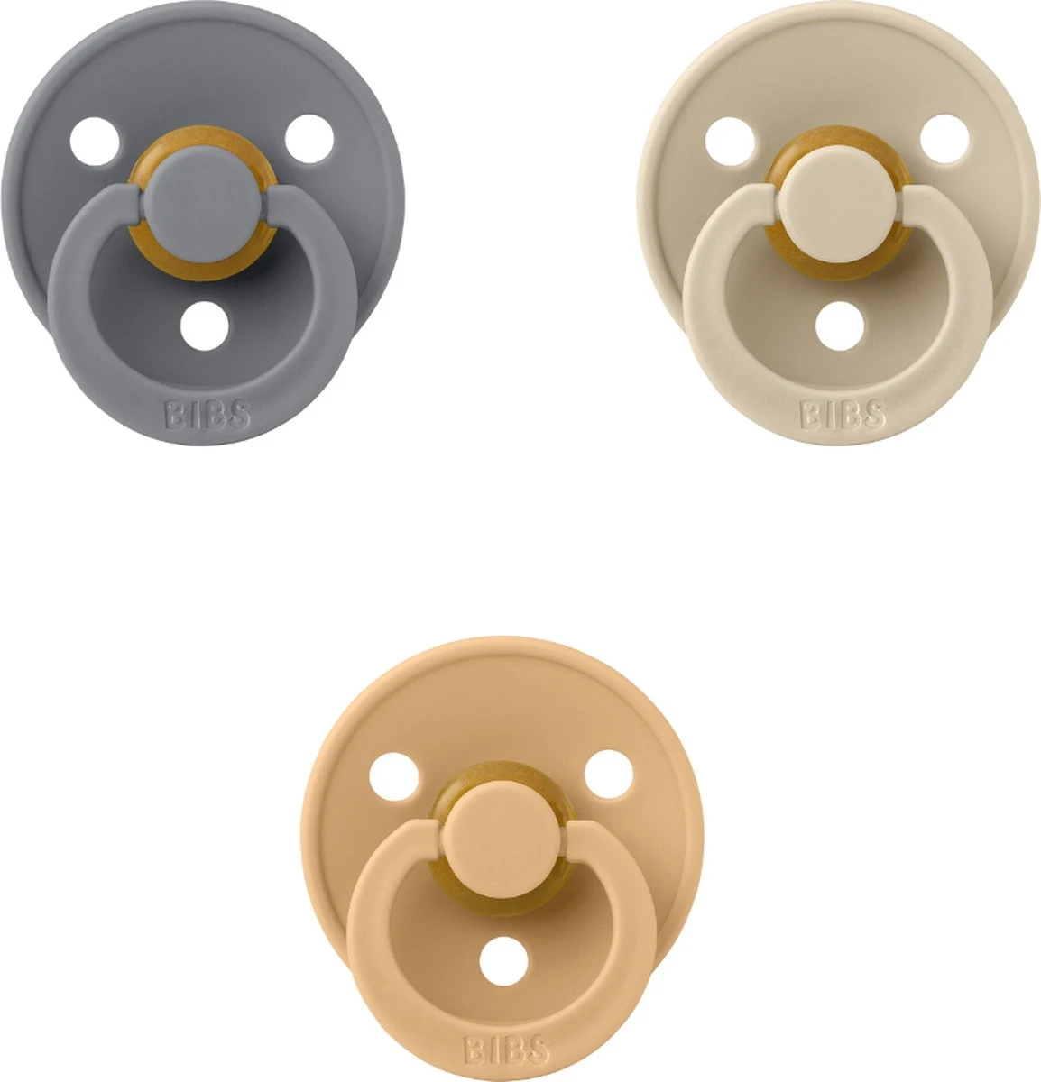 BIBS Fopspeen - Maat 2 (6-18 Maanden) - 3 Stuks - Oker Geel, Smoke En Vanilla 3 BIBS Fopspeen - Maat 2 (6-18 Maanden) - 3 Stuks - Oker Geel, Smoke En Vanilla