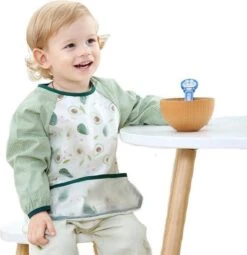 Slabbetje Lange Mouwen Met Brede Opvangbak Meisjes - Jongens - Avocado - Peer - Waterproof - Katoenen Mouwen Met Kunststof Voorzijde - Lange Mouwen Slabber -BIBS Shop 1161x1200