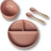 Kids Cultures | Baby Servies | Kinderbord En Kinderkom Met Zuignap Inclusief Lepels | Baby Bord | Oud Roze