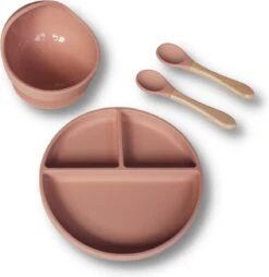 Kids Cultures | Baby Servies | Kinderbord En Kinderkom Met Zuignap Inclusief Lepels | Baby Bord | Oud Roze