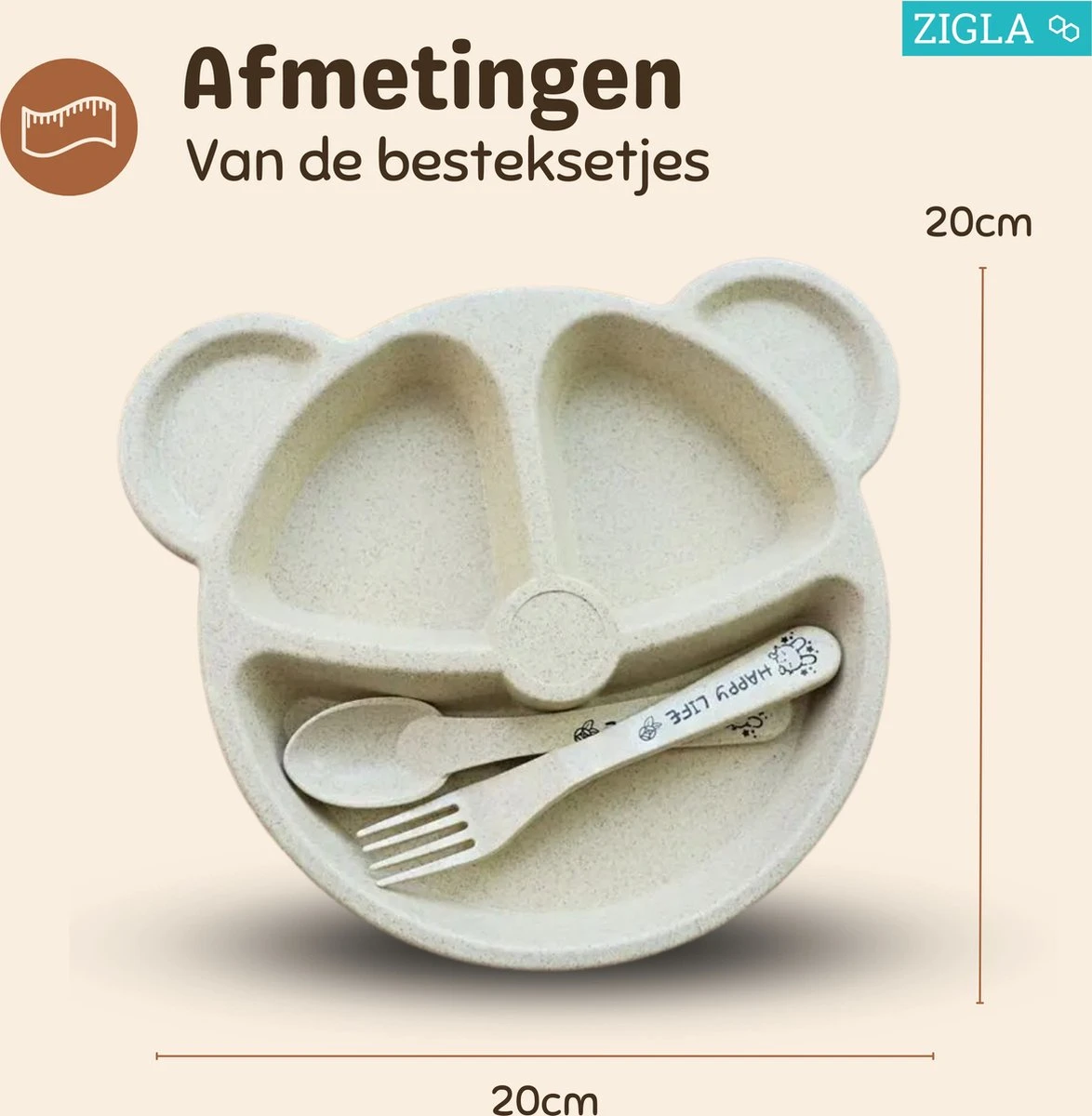 Zigla - Kinderbestek – Baby Bestek – Baby Servies – Kinderbord Met Vakjes – Oefenbestek – Bord/Vork/Lepel – Crème/Blauw – Set Van 2 4 Zigla - Kinderbestek – Baby Bestek – Baby Servies – Kinderbord Met Vakjes – Oefenbestek – Bord/Vork/Lepel – Crème/Blauw – Set Van 2 - Afbeelding 2