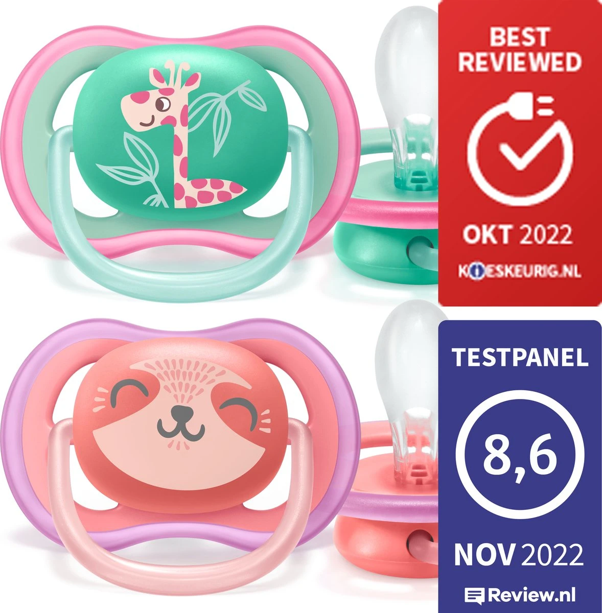 Philips Avent Ultra Air Fopspeen - 18m + - Roze/Groen Giraf/panda 14 Philips Avent Ultra Air Fopspeen - 18m + - Roze/Groen Giraf/panda - Afbeelding 12