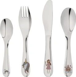 Ernesto Kinder Bestek Set - Eenhoorn - 4-delig - Vrolijke Bestekset Van RVS Voor Kinderen Vanaf 3 Jaar - Geschikt Voor De Vaatwasser - Bestaat Uit Mes, Vork, Lepel, Theelepel - Kindvriendelijke Maat En Vorm - Ideaal Voor Kleine Handen