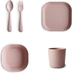 Mushie Serviesset |Set Bord+beker+Kom+Vork En Lepel|5-delig|Blush|Kinderservies|BIBS|Bestek|Bord|Beker|Cup|Kom|