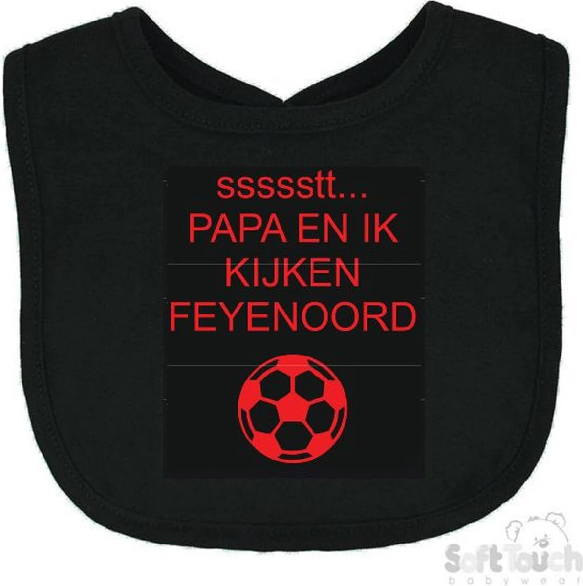 Soft Touch Slabbetje "ssssstt Papa En Ik Kijken FEYENOORD" Unisex Katoen Zwart/rood Afmeting 33 X 22 Cm 3 Soft Touch Slabbetje "ssssstt Papa En Ik Kijken FEYENOORD" Unisex Katoen Zwart/rood Afmeting 33 X 22 Cm