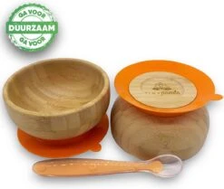 Tiny Panda - Kinderservies Bamboe - Houten Kom - Baby Kom - Lepel Baby - Baby Servies - Baby Eetkom Met Zuignap