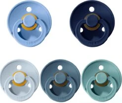 Set Van 5 Blauwe BIBS Spenen | Dark Denim + Baby Blue + Petrol + Deep Space + Islan Sea | Maat2 - T2 Leeftijd: 6-18 Maanden
