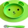 KidZzz® Placemat Met Geïntegreerd Bord Antislip + Baby Lepel – Bordje Beer Voor Baby's, Peuters En Kinderen - Siliconen – Groen