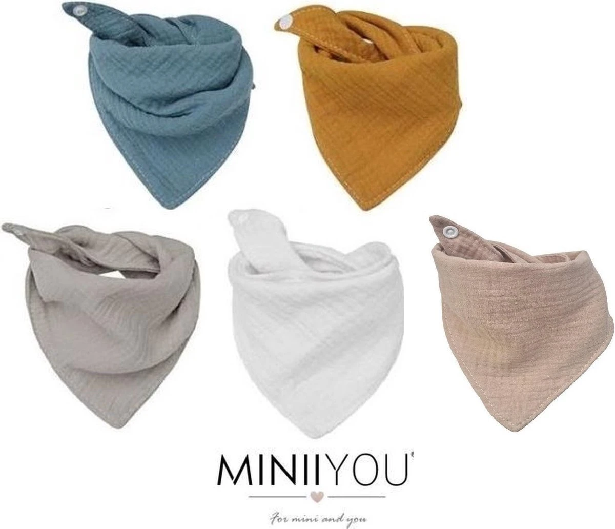 MINIIYOU - 5 Stuks Hydrofiele Bandana Slabbetjes - Effen Blauw - Geel Wit - Kwijlslabbetjes 3 MINIIYOU - 5 Stuks Hydrofiele Bandana Slabbetjes - Effen Blauw - Geel Wit - Kwijlslabbetjes