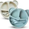 Zigla - Kinderbestek – Baby Bestek – Baby Servies – Kinderbord Met Vakjes – Oefenbestek – Bord/Vork/Lepel – Crème/Blauw – Set Van 2 -BIBS Shop 1200x1039 1