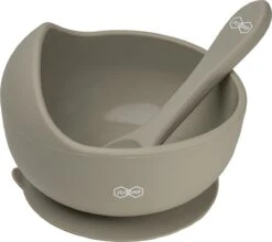 JU&MP Kommetje Met Lepel - Baby - Kinderservies - Zuignap - Onbreekbaar - Grijs