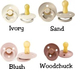 Bibs Fopspenen Set 4. Ivory, Sand, Blush En Woodchuck. Maat 2 6-18 Maanden