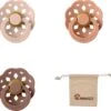 BIBS Boheme Fopspeen Set | Maat 2 6-18 Maanden | Set 3 Stuks + MONKIEZZ® Speenzakje | Blush, Peach, Woodchuck