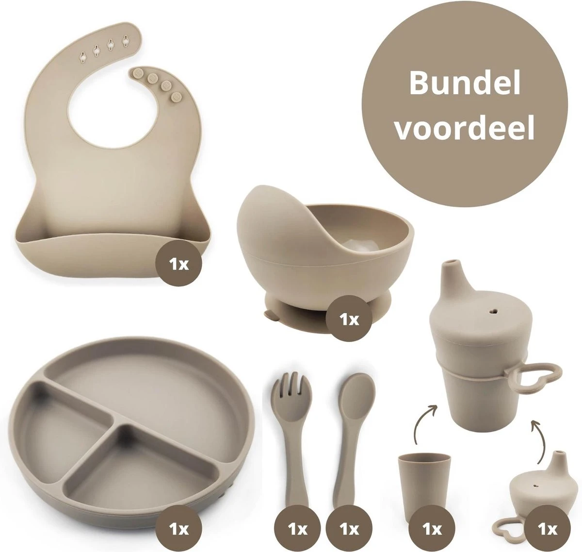 Ik Ben Zo Mooi 7-delige Siliconen Kinderservies Set Met Bord En Kom Met Zuignap - Doeskin Zand 3 Ik Ben Zo Mooi 7-delige Siliconen Kinderservies Set Met Bord En Kom Met Zuignap - Doeskin Zand