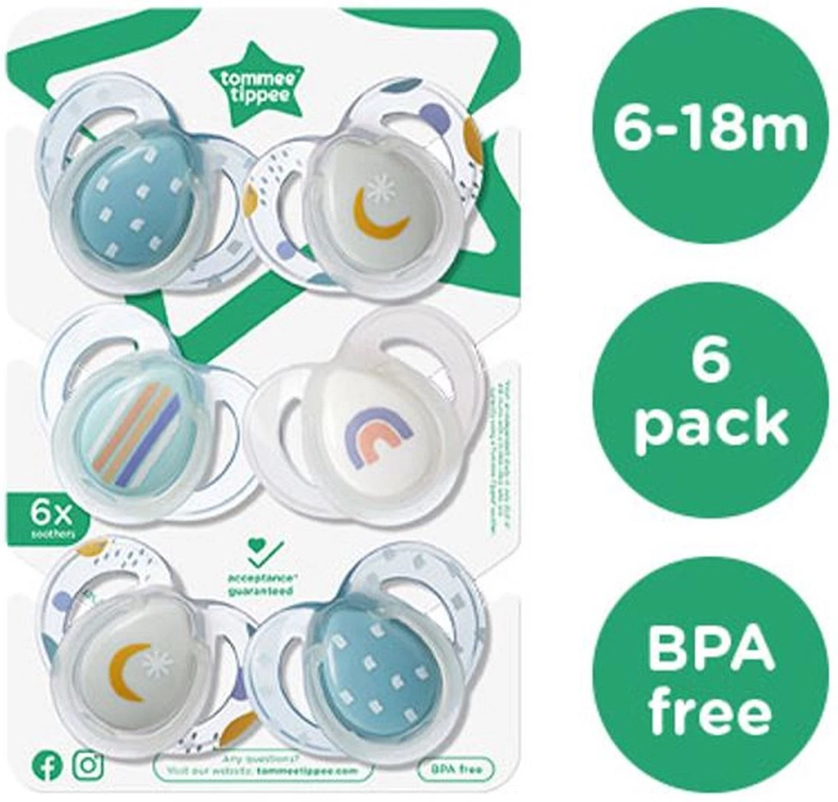 Tommee Tippee Night Time Soothers, Symmetrical Orthodontic Design, BPA-Free Silicone Baglet, 6-18m, Pack Of 6 4 Tommee Tippee Night Time Soothers, Symmetrical Orthodontic Design, BPA-Free Silicone Baglet, 6-18m, Pack Of 6 - Afbeelding 2