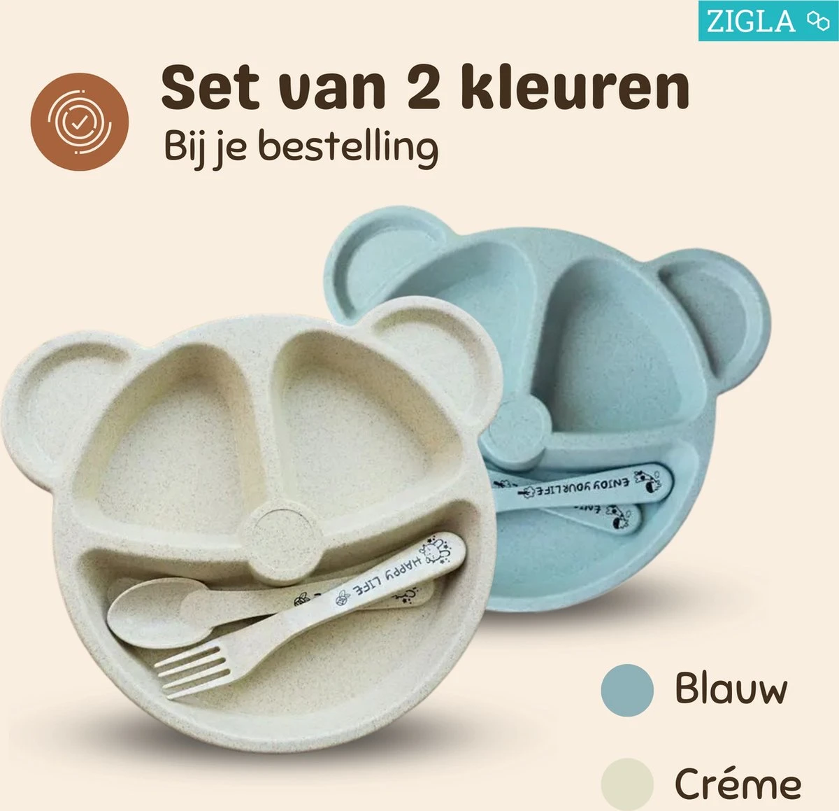 Zigla - Kinderbestek – Baby Bestek – Baby Servies – Kinderbord Met Vakjes – Oefenbestek – Bord/Vork/Lepel – Crème/Blauw – Set Van 2 8 Zigla - Kinderbestek – Baby Bestek – Baby Servies – Kinderbord Met Vakjes – Oefenbestek – Bord/Vork/Lepel – Crème/Blauw – Set Van 2 - Afbeelding 6