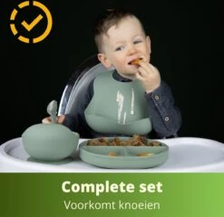 Ik Ben Zo Mooi 8-delige Siliconen Kinderservies Set Met Bord En Kom Met Zuignap - Sage Groen -BIBS Shop 1200x1159 4