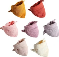 7 Stuks Hydrofiele Bandana Slabbetjes - Roze - Geel - Crème - Roestbruin -BIBS Shop 1200x1164