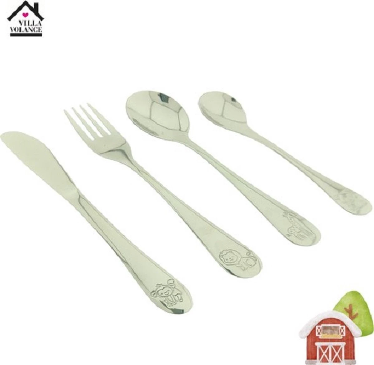 Merkloos RVS 4- Delig Kinderbestekset - Wilde Dieren - Mes - Vork - Lepel - Desertlepeltje - Kinder Bestekset Dieren - Bestek Voor Peuters - Kraamcadeau 4 Merkloos RVS 4- Delig Kinderbestekset - Wilde Dieren - Mes - Vork - Lepel - Desertlepeltje - Kinder Bestekset Dieren - Bestek Voor Peuters - Kraamcadeau - Afbeelding 2