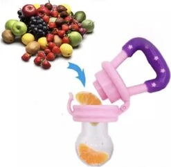 2x Fruitspeen Kinderbestek - Speen Babyvoeding Roze/Paars -BIBS Shop 1200x1178