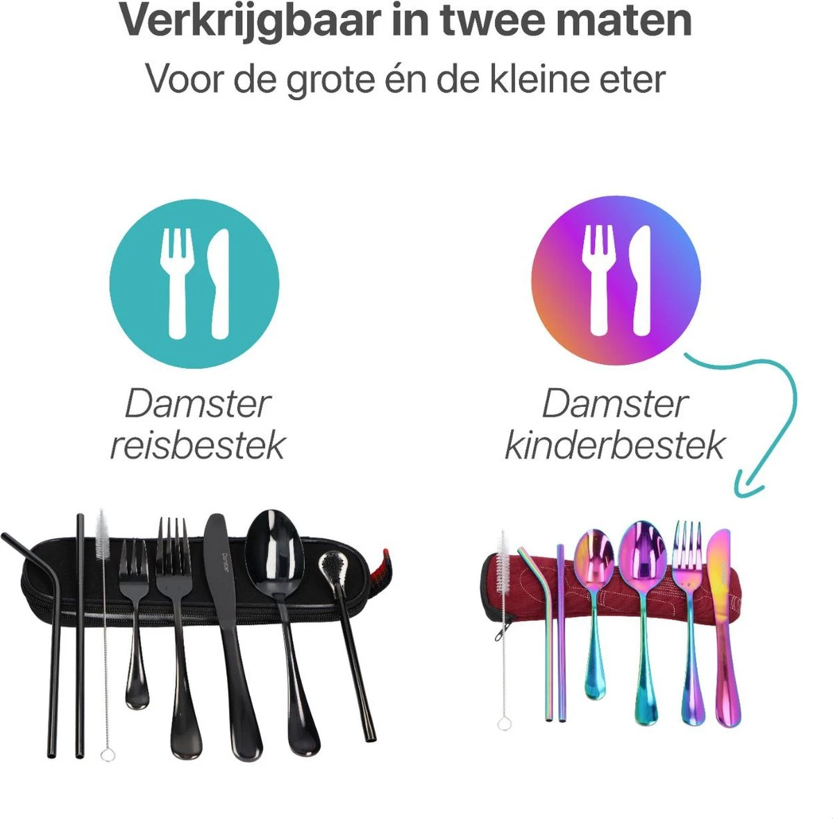 Damster Kinderbestek - Reisbestek - Incl. Herbruikbare Rietjes - School - Zilver 9 Damster Kinderbestek - Reisbestek - Incl. Herbruikbare Rietjes - School - Zilver - Afbeelding 7