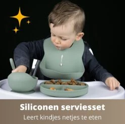 Ik Ben Zo Mooi Onbreekbaar Siliconen Kinderservies Met Zuignap Bordje Voor Baby En Kind - Set Van 6 Stuks - Doeskin Zand -BIBS Shop 1200x1186 6