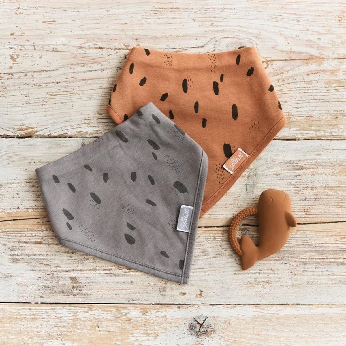 Jollein Slab Bandana Spot - Storm Grey/Caramel - 2 Stuks 14 Jollein Slab Bandana Spot - Storm Grey/Caramel - 2 Stuks - Afbeelding 12