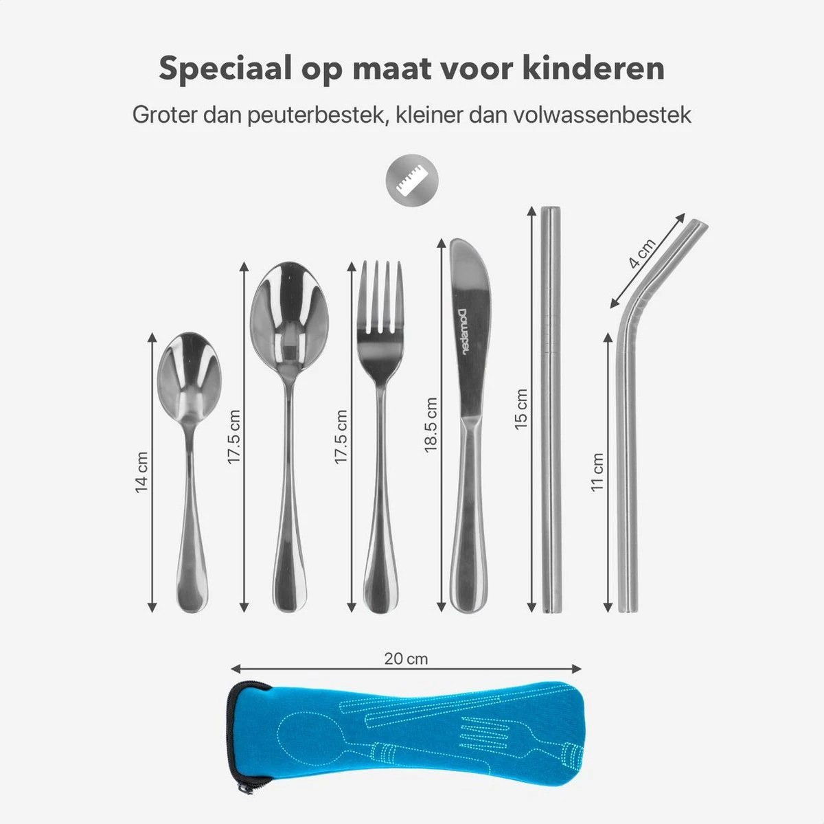 Damster Kinderbestek - Reisbestek - Incl. Herbruikbare Rietjes - School - Zilver 7 Damster Kinderbestek - Reisbestek - Incl. Herbruikbare Rietjes - School - Zilver - Afbeelding 5