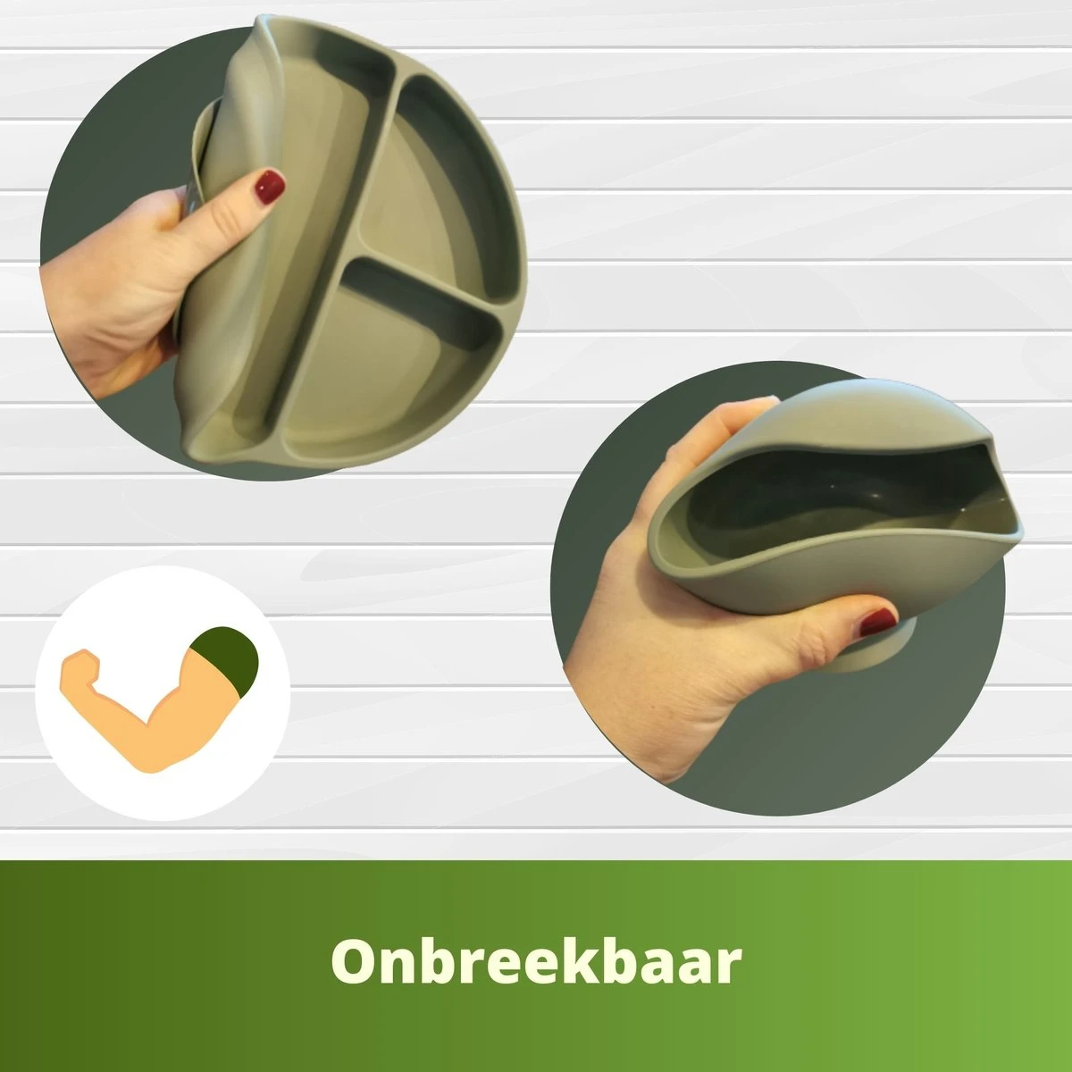 Ik Ben Zo Mooi Onbreekbaar Siliconen Kinderservies Met Zuignap Bordje Voor Baby En Kind - Servies Set Van 5 Stuks - Sage Groen 8 Ik Ben Zo Mooi Onbreekbaar Siliconen Kinderservies Met Zuignap Bordje Voor Baby En Kind - Servies Set Van 5 Stuks - Sage Groen - Afbeelding 6