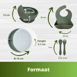Ik Ben Zo Mooi 8-delige Siliconen Kinderservies Set Met Bord En Kom Met Zuignap - Sage Groen -BIBS Shop 1200x1200 706