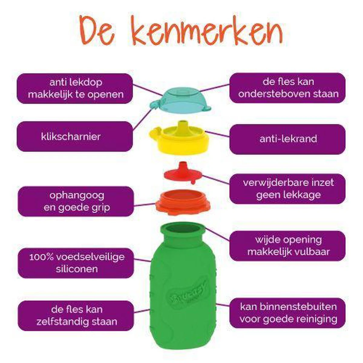 Siliconen Knijpzakje 180ml - Pink 4 Siliconen Knijpzakje 180ml - Pink - Afbeelding 2