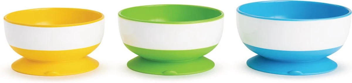 Munchkin 3 Stay Put Suction Bowls/ 3 Kommetjes Met Zuignappen Geel 3 Munchkin 3 Stay Put Suction Bowls/ 3 Kommetjes Met Zuignappen Geel