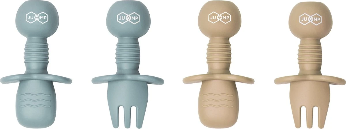 JU&MP Kinderbestek - Baby - 2 Baby Lepeltjes En Vorkjes - Baby Bestek - BPA-Vrij - Lichtblauw Beige 5 JU&MP Kinderbestek - Baby - 2 Baby Lepeltjes En Vorkjes - Baby Bestek - BPA-Vrij - Lichtblauw Beige - Afbeelding 3