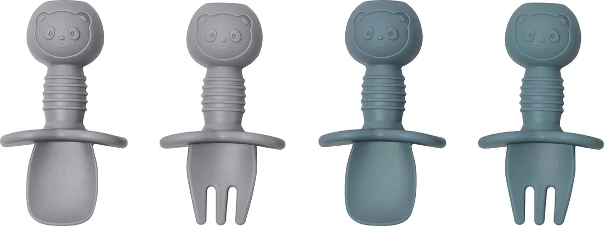 JU&MP Kinderbestek - Baby - 2 Baby Lepeltjes En Vorkjes - Baby Bestek - BPA-Vrij - Blauw Grijs 3 JU&MP Kinderbestek - Baby - 2 Baby Lepeltjes En Vorkjes - Baby Bestek - BPA-Vrij - Blauw Grijs