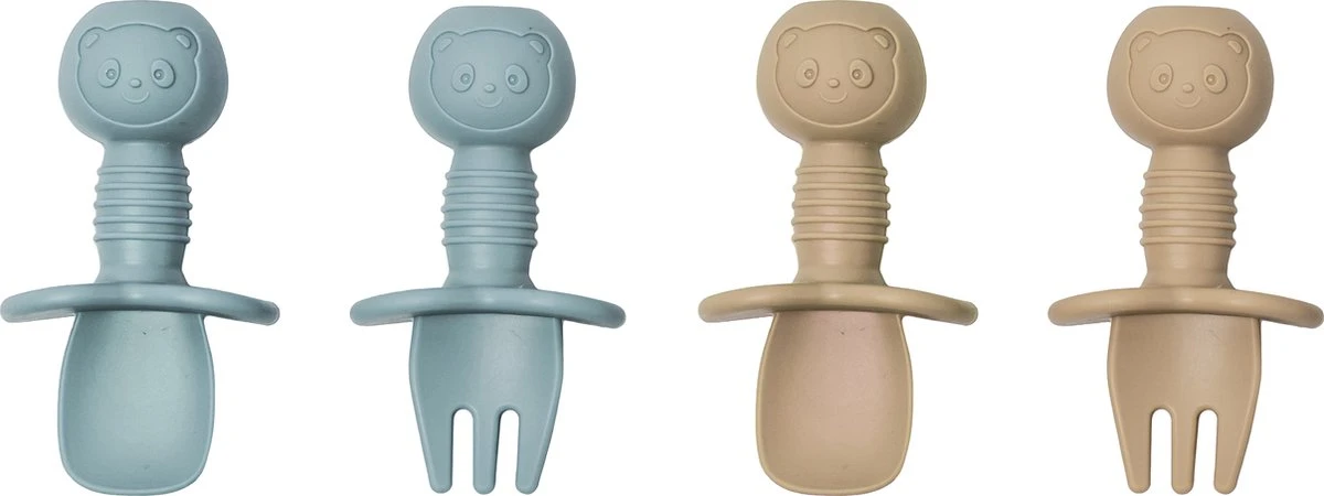 JU&MP Kinderbestek - Baby - 2 Baby Lepeltjes En Vorkjes - Baby Bestek - BPA-Vrij - Lichtblauw Beige 3 JU&MP Kinderbestek - Baby - 2 Baby Lepeltjes En Vorkjes - Baby Bestek - BPA-Vrij - Lichtblauw Beige