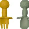 JU&MP Kinderbestek - Baby - 2 Baby Lepeltjes En Vorkjes - Baby Bestek - BPA-Vrij - Groen Mango -BIBS Shop 1200x451