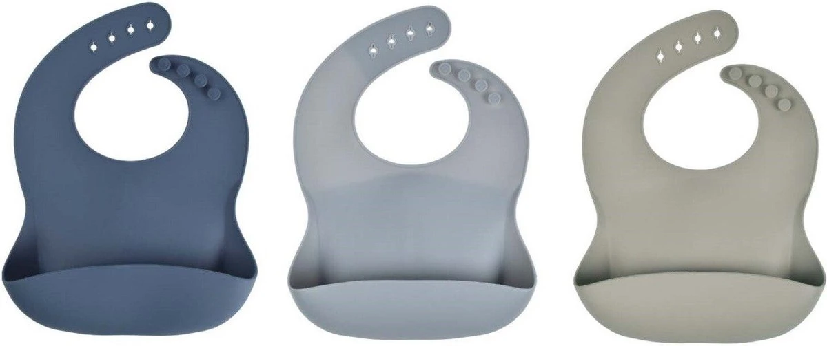 3 Stuks - Siliconen Slabbetjes Met Opvangbak - Blauw Groen 3 3 Stuks - Siliconen Slabbetjes Met Opvangbak - Blauw Groen