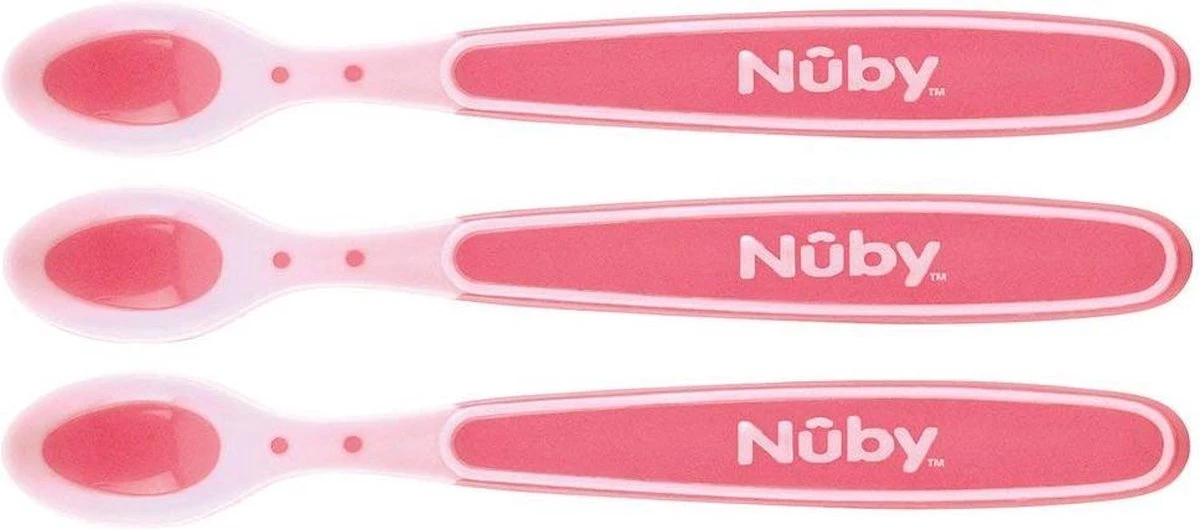 Nûby - Warmtegevoelige Lepels - 3 Stuks - Roze - 3m+ 4 Nûby - Warmtegevoelige Lepels - 3 Stuks - Roze - 3m+ - Afbeelding 2