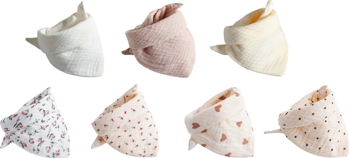 7 Stuks Hydrofiele Bandana Slabbetjes - Bloemenprint Hartjes Stippen 3 7 Stuks Hydrofiele Bandana Slabbetjes - Bloemenprint Hartjes Stippen