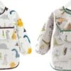 2-pack - Slabbetje Lange Mouwen Met Opvangbak - Groen Dino En Blauw Geel Dino -BIBS Shop 1200x560